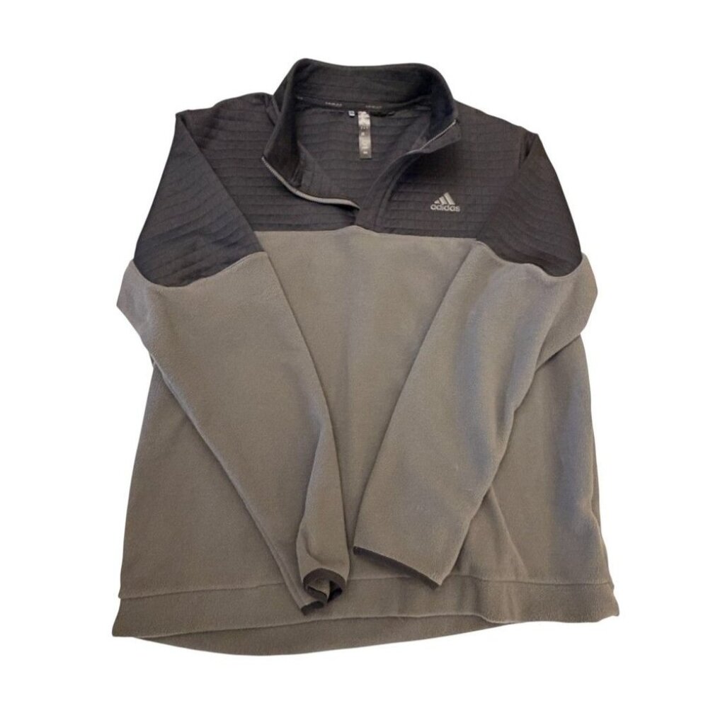 Adidas Fleece Half-Zip Pullover Jacket Gray Black Color Block Design - Picture 2 of 7
